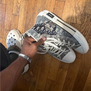 Dior Men’s High-Top Sneakers in Gray Camo with White Accents
